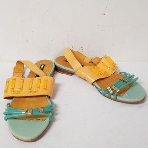 Miista Orange/Blue Leather Ankle Strap Sandals 39